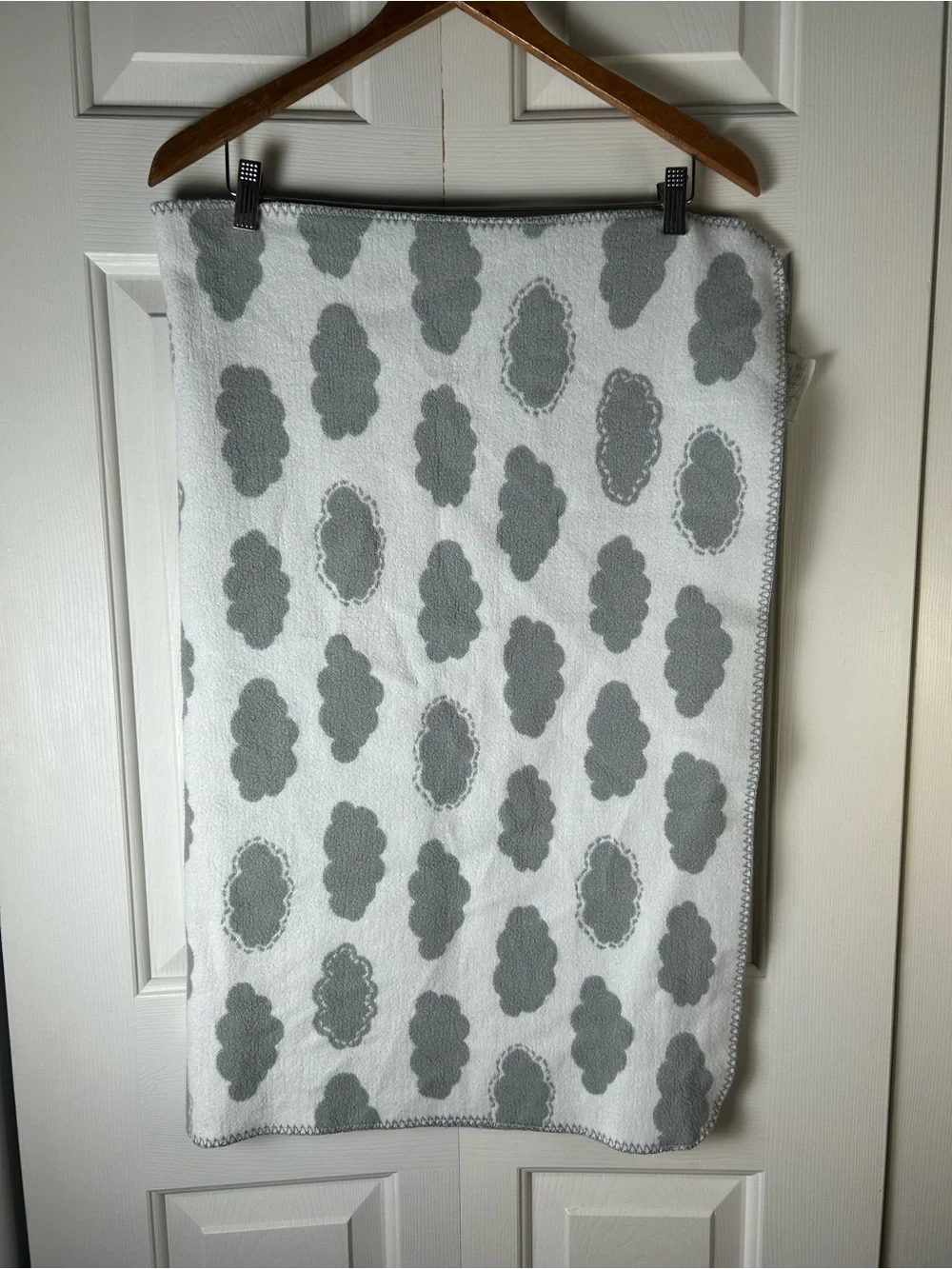 Pottery Barn Kids Gray White Clouds Baby Blanket Acrylic Cotton Blend Lovey